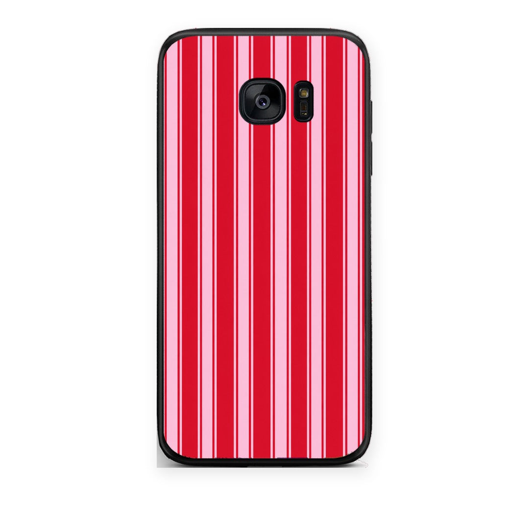 Θήκη Samsung Galaxy S7 Red and Pink Vertical Pinstripes από τη Smartfits με σχέδιο στο πίσω μέρος και μαύρο περίβλημα | Samsung Galaxy S7 Red and Pink Vertical Pinstripes case with colorful back and black bezels
