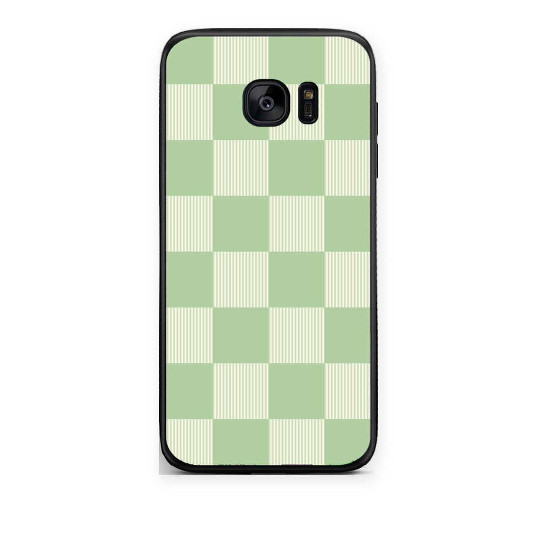 Θήκη Samsung Galaxy S7 Sage and Cream Striped Checks από τη Smartfits με σχέδιο στο πίσω μέρος και μαύρο περίβλημα | Samsung Galaxy S7 Sage and Cream Striped Checks case with colorful back and black bezels