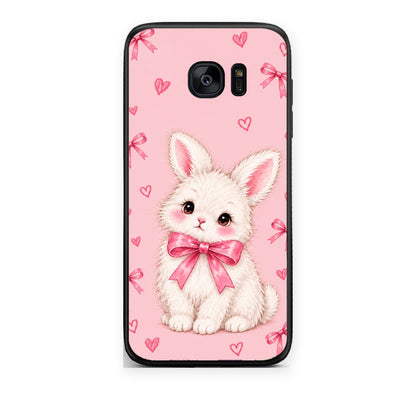 Θήκη Samsung Galaxy S7 White Bunny and Pink Bows από τη Smartfits με σχέδιο στο πίσω μέρος και μαύρο περίβλημα | Samsung Galaxy S7 White Bunny and Pink Bows case with colorful back and black bezels