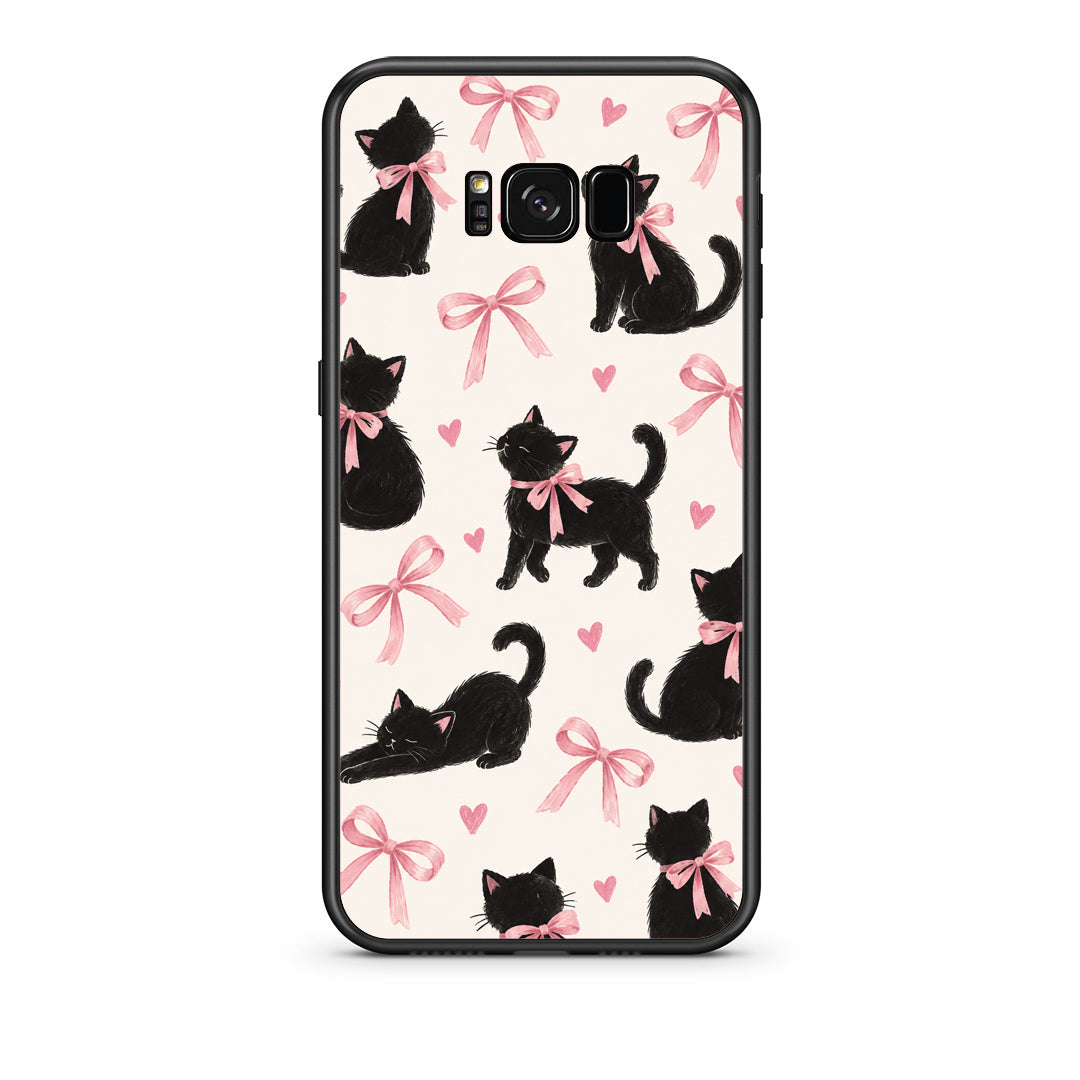 Θήκη Samsung Galaxy S8 Black Kittens and Pink Bows on Cream Large από τη Smartfits με σχέδιο στο πίσω μέρος και μαύρο περίβλημα | Samsung Galaxy S8 Black Kittens and Pink Bows on Cream Large case with colorful back and black bezels