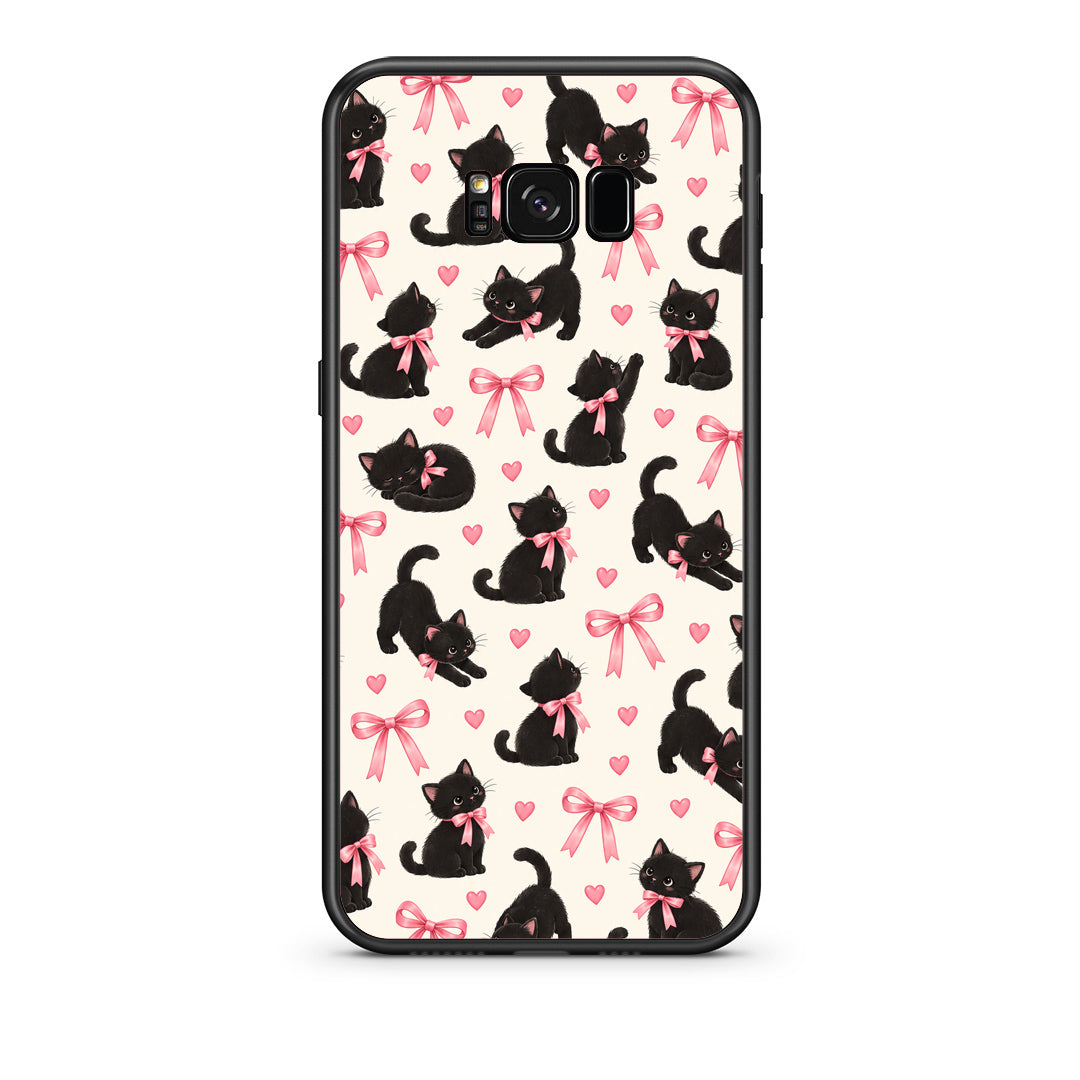 Θήκη Samsung Galaxy S8 Black Kittens and Pink Bows on Cream Small από τη Smartfits με σχέδιο στο πίσω μέρος και μαύρο περίβλημα | Samsung Galaxy S8 Black Kittens and Pink Bows on Cream Small case with colorful back and black bezels