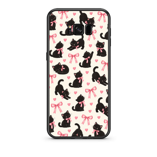 Θήκη Samsung Galaxy S8 Black Kittens and Pink Bows on Cream Small από τη Smartfits με σχέδιο στο πίσω μέρος και μαύρο περίβλημα | Samsung Galaxy S8 Black Kittens and Pink Bows on Cream Small case with colorful back and black bezels