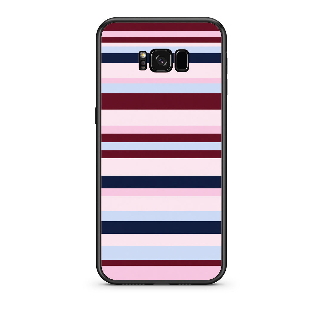 Θήκη Samsung Galaxy S8 Burgundy Pink and Blue Horizontal Stripes από τη Smartfits με σχέδιο στο πίσω μέρος και μαύρο περίβλημα | Samsung Galaxy S8 Burgundy Pink and Blue Horizontal Stripes case with colorful back and black bezels