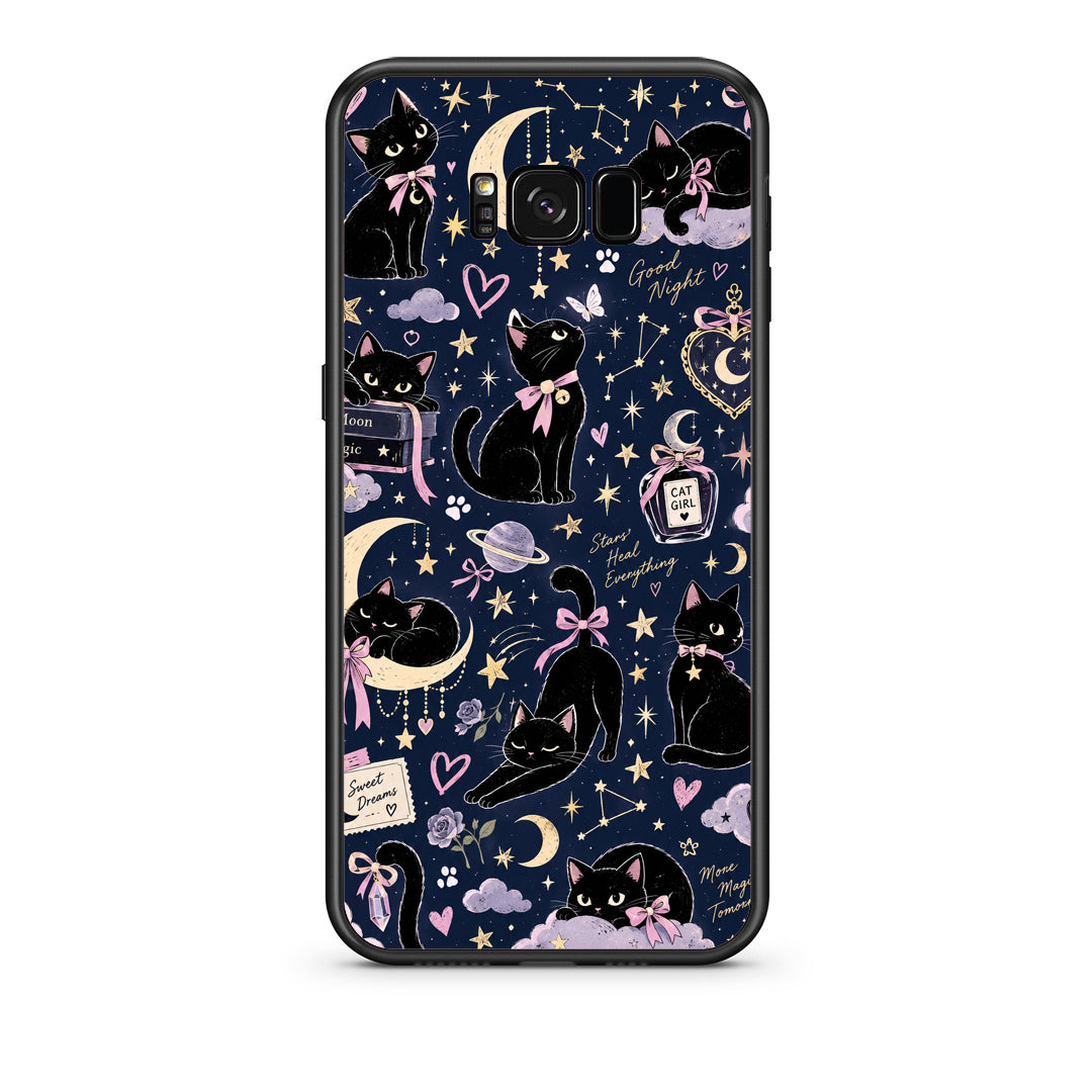 Θήκη Samsung Galaxy S8 Celestial Black Cats on Navy από τη Smartfits με σχέδιο στο πίσω μέρος και μαύρο περίβλημα | Samsung Galaxy S8 Celestial Black Cats on Navy case with colorful back and black bezels