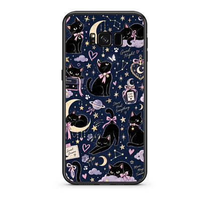 Θήκη Samsung Galaxy S8 Celestial Black Cats on Navy από τη Smartfits με σχέδιο στο πίσω μέρος και μαύρο περίβλημα | Samsung Galaxy S8 Celestial Black Cats on Navy case with colorful back and black bezels