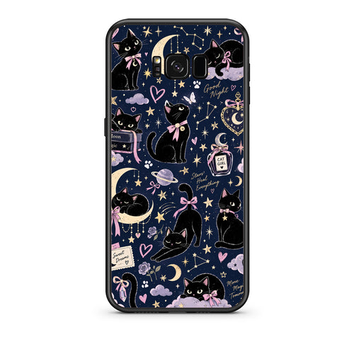 Θήκη Samsung Galaxy S8 Celestial Black Cats on Navy από τη Smartfits με σχέδιο στο πίσω μέρος και μαύρο περίβλημα | Samsung Galaxy S8 Celestial Black Cats on Navy case with colorful back and black bezels