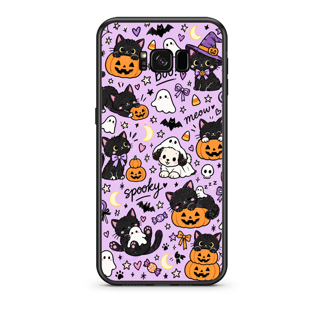 Θήκη Samsung Galaxy S8 Halloween Black Cats on Lilac από τη Smartfits με σχέδιο στο πίσω μέρος και μαύρο περίβλημα | Samsung Galaxy S8 Halloween Black Cats on Lilac case with colorful back and black bezels