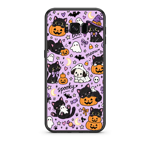 Θήκη Samsung Galaxy S8 Halloween Black Cats on Lilac από τη Smartfits με σχέδιο στο πίσω μέρος και μαύρο περίβλημα | Samsung Galaxy S8 Halloween Black Cats on Lilac case with colorful back and black bezels