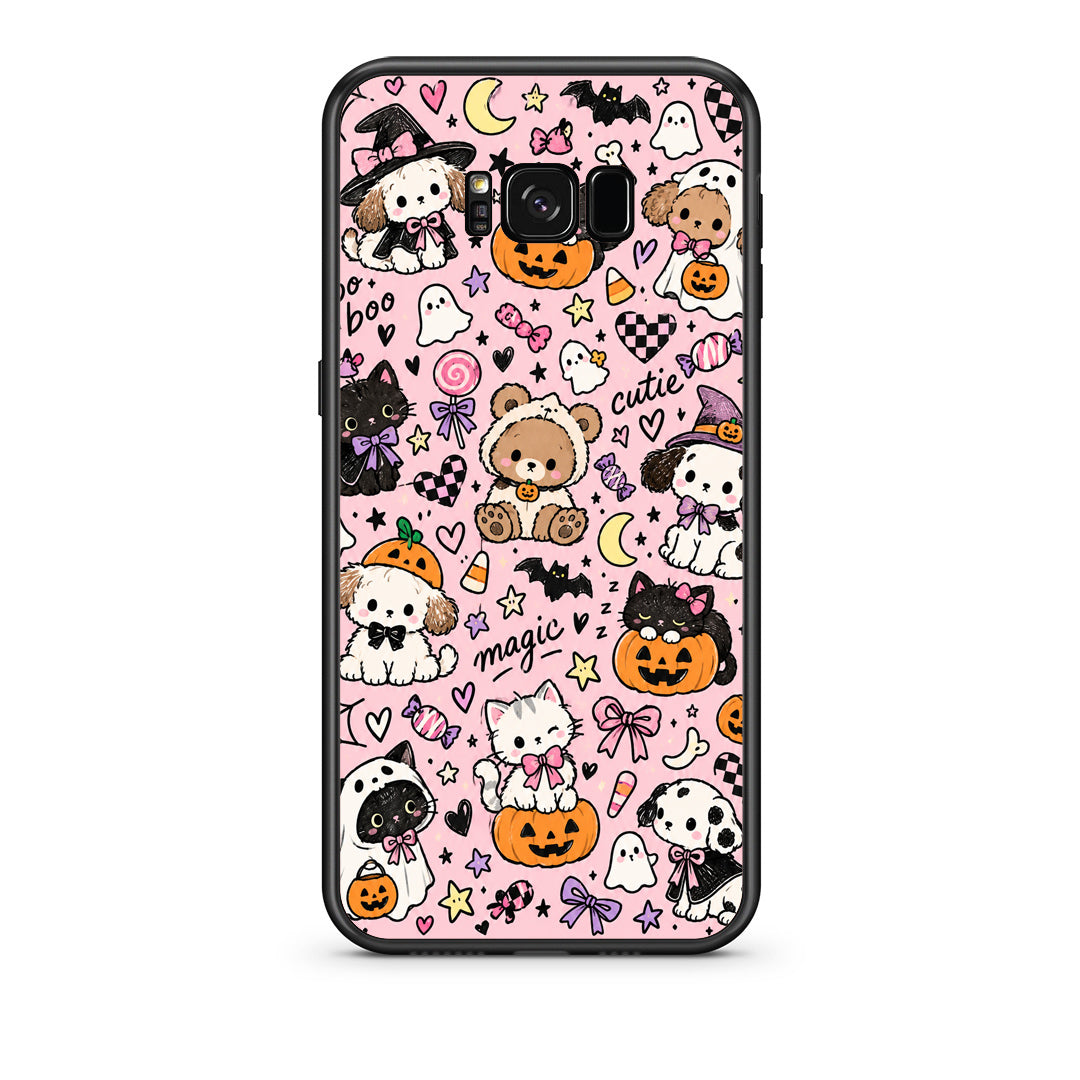 Θήκη Samsung Galaxy S8 Halloween Cute Animals on Pink από τη Smartfits με σχέδιο στο πίσω μέρος και μαύρο περίβλημα | Samsung Galaxy S8 Halloween Cute Animals on Pink case with colorful back and black bezels