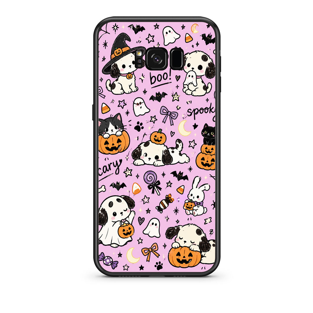 Θήκη Samsung Galaxy S8 Halloween Puppies and Friends on Lilac από τη Smartfits με σχέδιο στο πίσω μέρος και μαύρο περίβλημα | Samsung Galaxy S8 Halloween Puppies and Friends on Lilac case with colorful back and black bezels