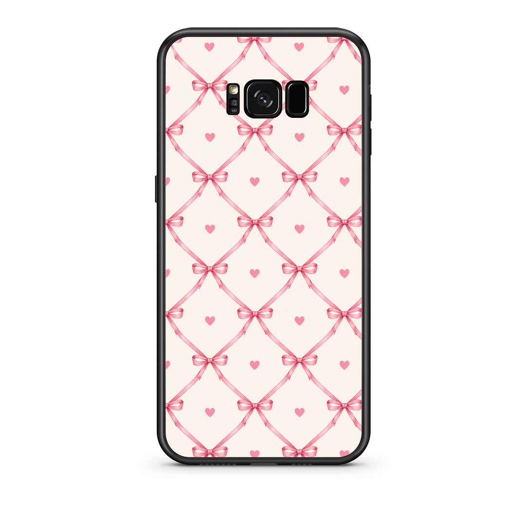 Θήκη Samsung Galaxy S8 Pink Bow Lattice and Hearts on Cream από τη Smartfits με σχέδιο στο πίσω μέρος και μαύρο περίβλημα | Samsung Galaxy S8 Pink Bow Lattice and Hearts on Cream case with colorful back and black bezels