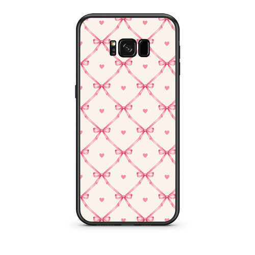 Θήκη Samsung Galaxy S8 Pink Bow Lattice and Hearts on Cream από τη Smartfits με σχέδιο στο πίσω μέρος και μαύρο περίβλημα | Samsung Galaxy S8 Pink Bow Lattice and Hearts on Cream case with colorful back and black bezels