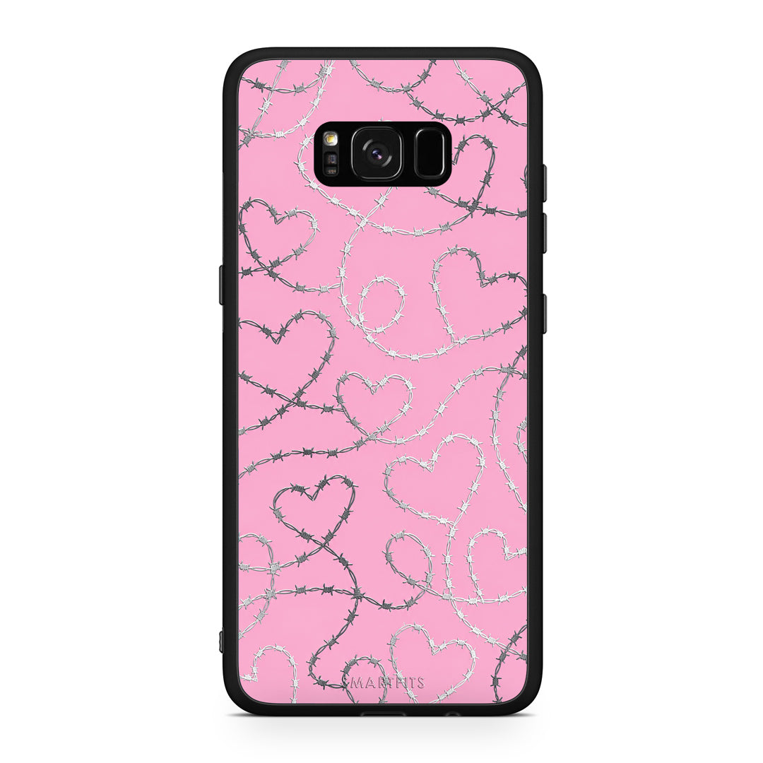 Θήκη Samsung Galaxy S8+ Barbed Wire Hearts on Pink από τη Smartfits με σχέδιο στο πίσω μέρος και μαύρο περίβλημα | Samsung Galaxy S8+ Barbed Wire Hearts on Pink case with colorful back and black bezels