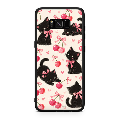 Θήκη Samsung Galaxy S8+ Black Kittens and Cherries on Cream από τη Smartfits με σχέδιο στο πίσω μέρος και μαύρο περίβλημα | Samsung Galaxy S8+ Black Kittens and Cherries on Cream case with colorful back and black bezels