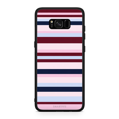 Θήκη Samsung Galaxy S8+ Burgundy Pink and Blue Horizontal Stripes από τη Smartfits με σχέδιο στο πίσω μέρος και μαύρο περίβλημα | Samsung Galaxy S8+ Burgundy Pink and Blue Horizontal Stripes case with colorful back and black bezels