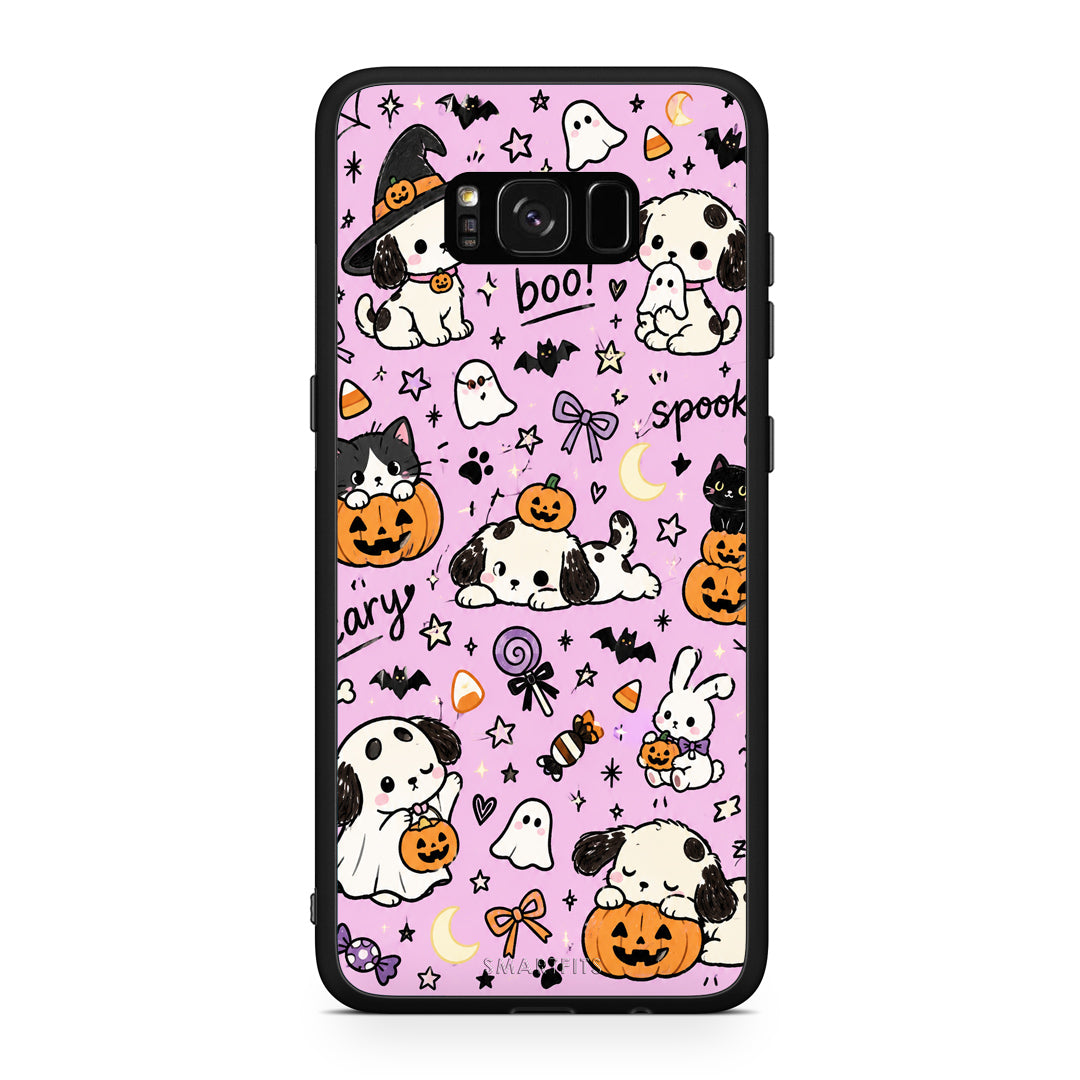 Θήκη Samsung Galaxy S8+ Halloween Puppies and Friends on Lilac από τη Smartfits με σχέδιο στο πίσω μέρος και μαύρο περίβλημα | Samsung Galaxy S8+ Halloween Puppies and Friends on Lilac case with colorful back and black bezels