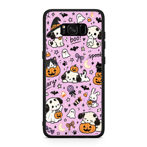 Θήκη Samsung Galaxy S8+ Halloween Puppies and Friends on Lilac από τη Smartfits με σχέδιο στο πίσω μέρος και μαύρο περίβλημα | Samsung Galaxy S8+ Halloween Puppies and Friends on Lilac case with colorful back and black bezels