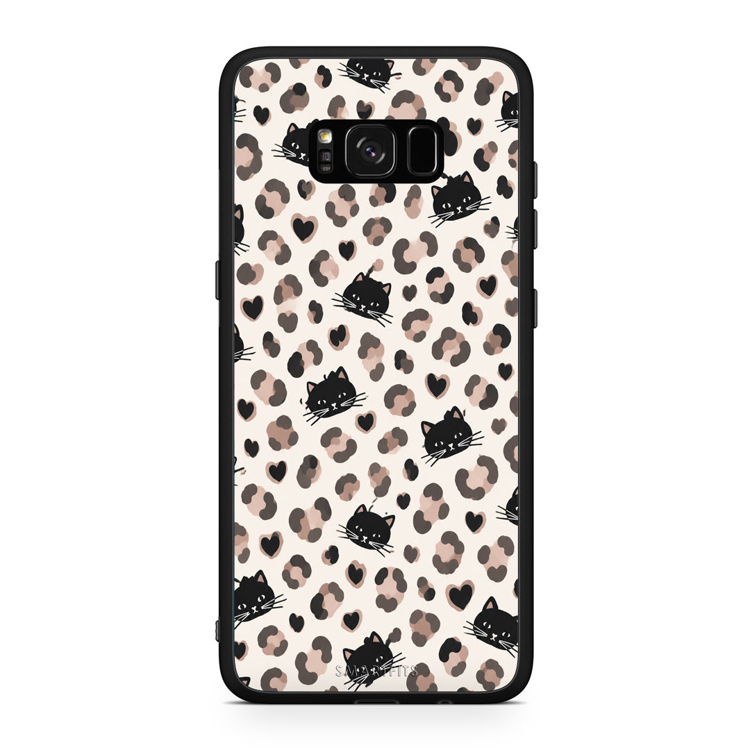 Θήκη Samsung Galaxy S8+ Leopard Spots and Black Cats on Cream από τη Smartfits με σχέδιο στο πίσω μέρος και μαύρο περίβλημα | Samsung Galaxy S8+ Leopard Spots and Black Cats on Cream case with colorful back and black bezels