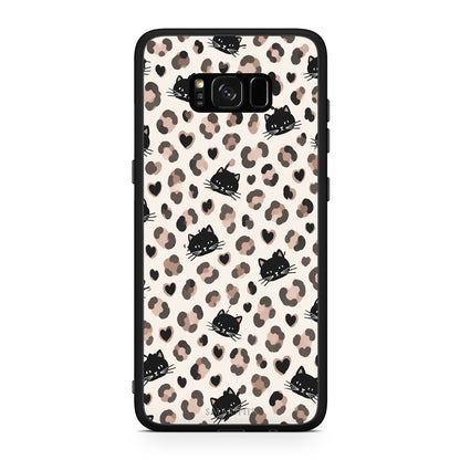 Θήκη Samsung Galaxy S8+ Leopard Spots and Black Cats on Cream από τη Smartfits με σχέδιο στο πίσω μέρος και μαύρο περίβλημα | Samsung Galaxy S8+ Leopard Spots and Black Cats on Cream case with colorful back and black bezels