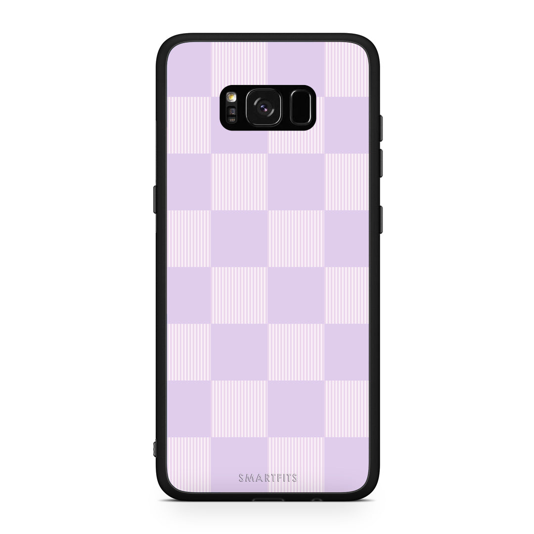 Θήκη Samsung Galaxy S8+ Lilac and Cream Striped Checks από τη Smartfits με σχέδιο στο πίσω μέρος και μαύρο περίβλημα | Samsung Galaxy S8+ Lilac and Cream Striped Checks case with colorful back and black bezels