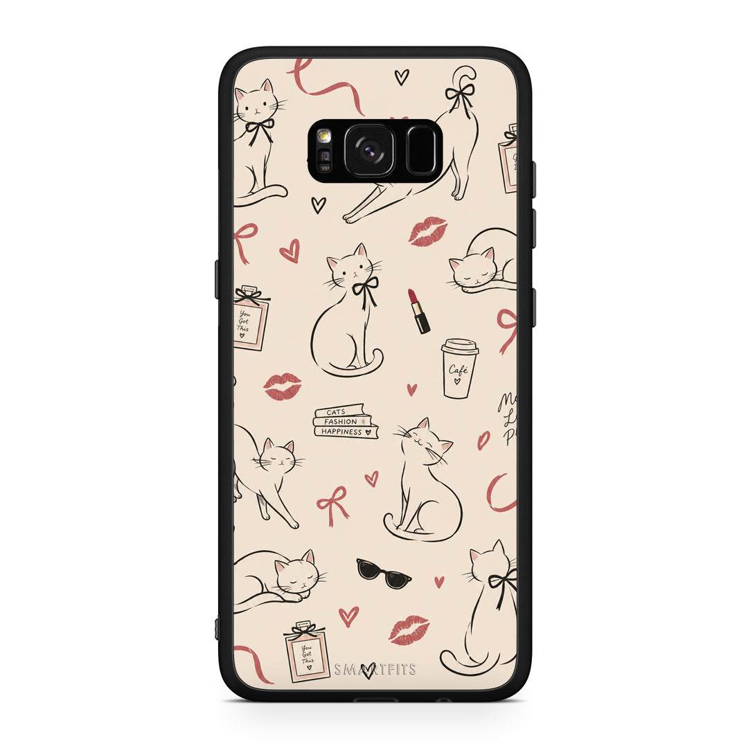 Θήκη Samsung Galaxy S8+ Minimal Cat and Fashion Doodles on Cream από τη Smartfits με σχέδιο στο πίσω μέρος και μαύρο περίβλημα | Samsung Galaxy S8+ Minimal Cat and Fashion Doodles on Cream case with colorful back and black bezels
