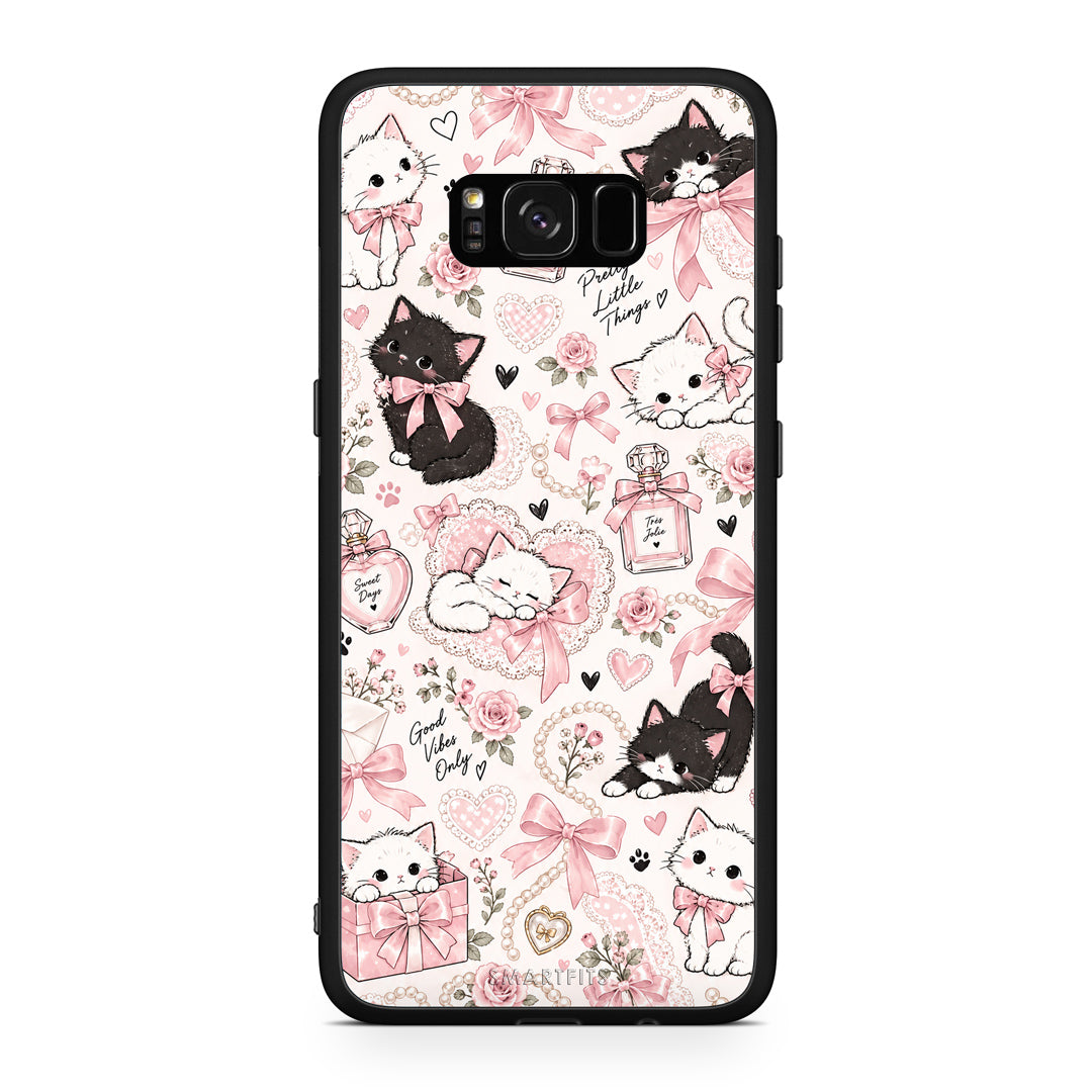Θήκη Samsung Galaxy S8+ Pink Bows and Kittens Collage από τη Smartfits με σχέδιο στο πίσω μέρος και μαύρο περίβλημα | Samsung Galaxy S8+ Pink Bows and Kittens Collage case with colorful back and black bezels