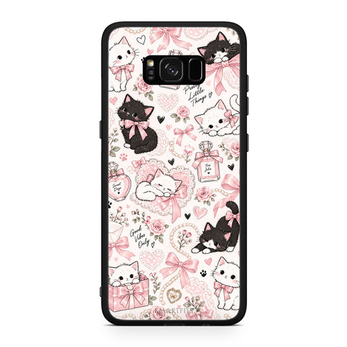 Θήκη Samsung Galaxy S8+ Pink Bows and Kittens Collage από τη Smartfits με σχέδιο στο πίσω μέρος και μαύρο περίβλημα | Samsung Galaxy S8+ Pink Bows and Kittens Collage case with colorful back and black bezels
