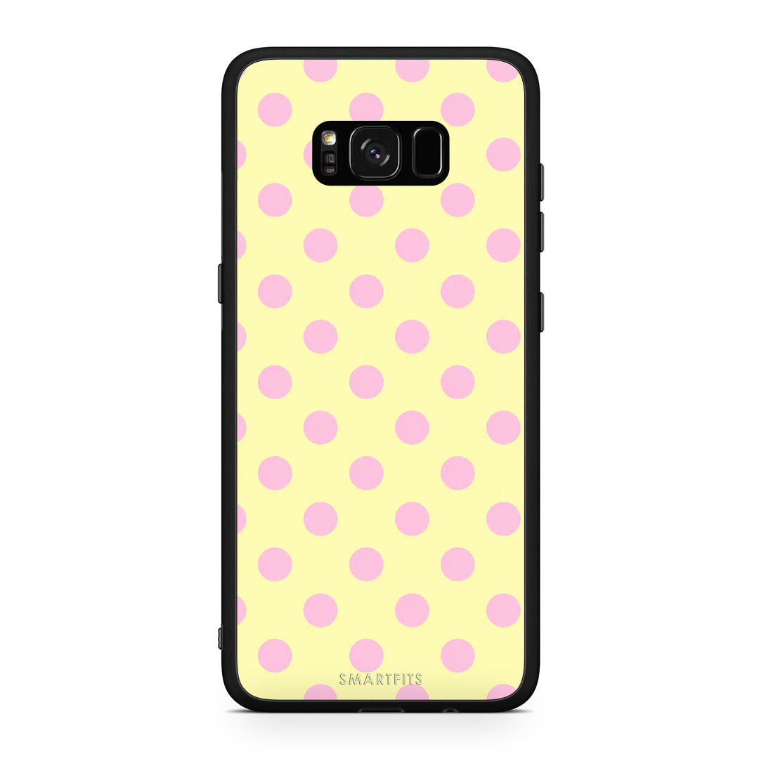 Θήκη Samsung Galaxy S8+ Pink Polka Dots on Yellow από τη Smartfits με σχέδιο στο πίσω μέρος και μαύρο περίβλημα | Samsung Galaxy S8+ Pink Polka Dots on Yellow case with colorful back and black bezels
