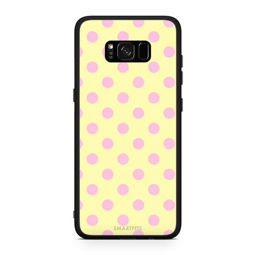 Θήκη Samsung Galaxy S8+ Pink Polka Dots on Yellow από τη Smartfits με σχέδιο στο πίσω μέρος και μαύρο περίβλημα | Samsung Galaxy S8+ Pink Polka Dots on Yellow case with colorful back and black bezels