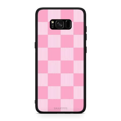 Θήκη Samsung Galaxy S8+ Pink and White Striped Checks από τη Smartfits με σχέδιο στο πίσω μέρος και μαύρο περίβλημα | Samsung Galaxy S8+ Pink and White Striped Checks case with colorful back and black bezels