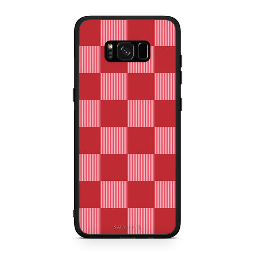 Θήκη Samsung Galaxy S8+ Red and Pink Striped Checks από τη Smartfits με σχέδιο στο πίσω μέρος και μαύρο περίβλημα | Samsung Galaxy S8+ Red and Pink Striped Checks case with colorful back and black bezels
