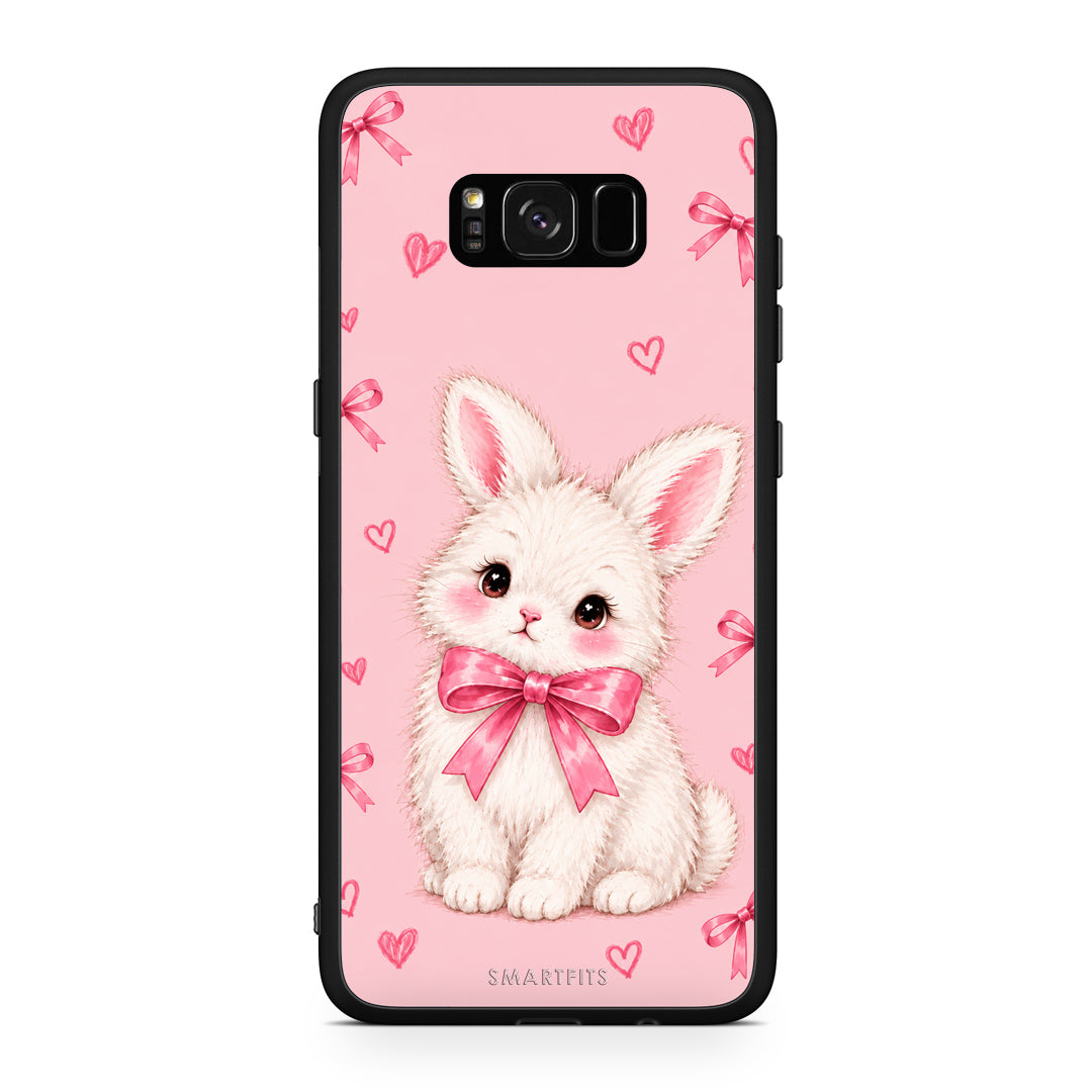 Θήκη Samsung Galaxy S8+ White Bunny and Pink Bows από τη Smartfits με σχέδιο στο πίσω μέρος και μαύρο περίβλημα | Samsung Galaxy S8+ White Bunny and Pink Bows case with colorful back and black bezels