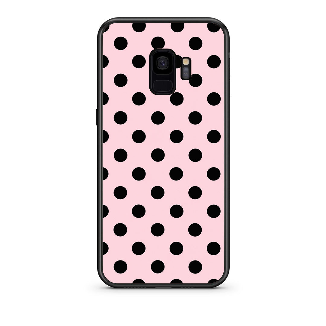 Θήκη Samsung Galaxy S9 Black Polka Dots on Pink από τη Smartfits με σχέδιο στο πίσω μέρος και μαύρο περίβλημα | Samsung Galaxy S9 Black Polka Dots on Pink case with colorful back and black bezels