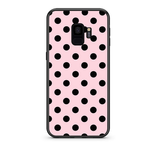 Θήκη Samsung Galaxy S9 Black Polka Dots on Pink από τη Smartfits με σχέδιο στο πίσω μέρος και μαύρο περίβλημα | Samsung Galaxy S9 Black Polka Dots on Pink case with colorful back and black bezels