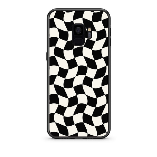 Θήκη Samsung Galaxy S9 Black and Cream Wavy Checkerboard από τη Smartfits με σχέδιο στο πίσω μέρος και μαύρο περίβλημα | Samsung Galaxy S9 Black and Cream Wavy Checkerboard case with colorful back and black bezels