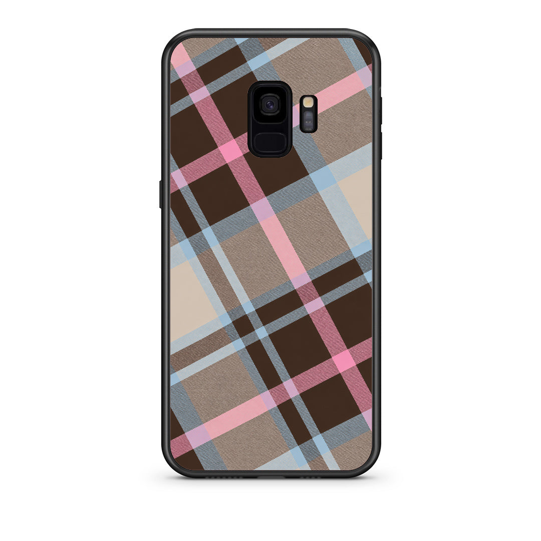 Θήκη Samsung Galaxy S9 Brown Pink and Blue Diagonal Plaid από τη Smartfits με σχέδιο στο πίσω μέρος και μαύρο περίβλημα | Samsung Galaxy S9 Brown Pink and Blue Diagonal Plaid case with colorful back and black bezels