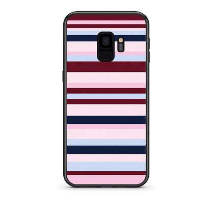 Θήκη Samsung Galaxy S9 Burgundy Pink and Blue Horizontal Stripes από τη Smartfits με σχέδιο στο πίσω μέρος και μαύρο περίβλημα | Samsung Galaxy S9 Burgundy Pink and Blue Horizontal Stripes case with colorful back and black bezels