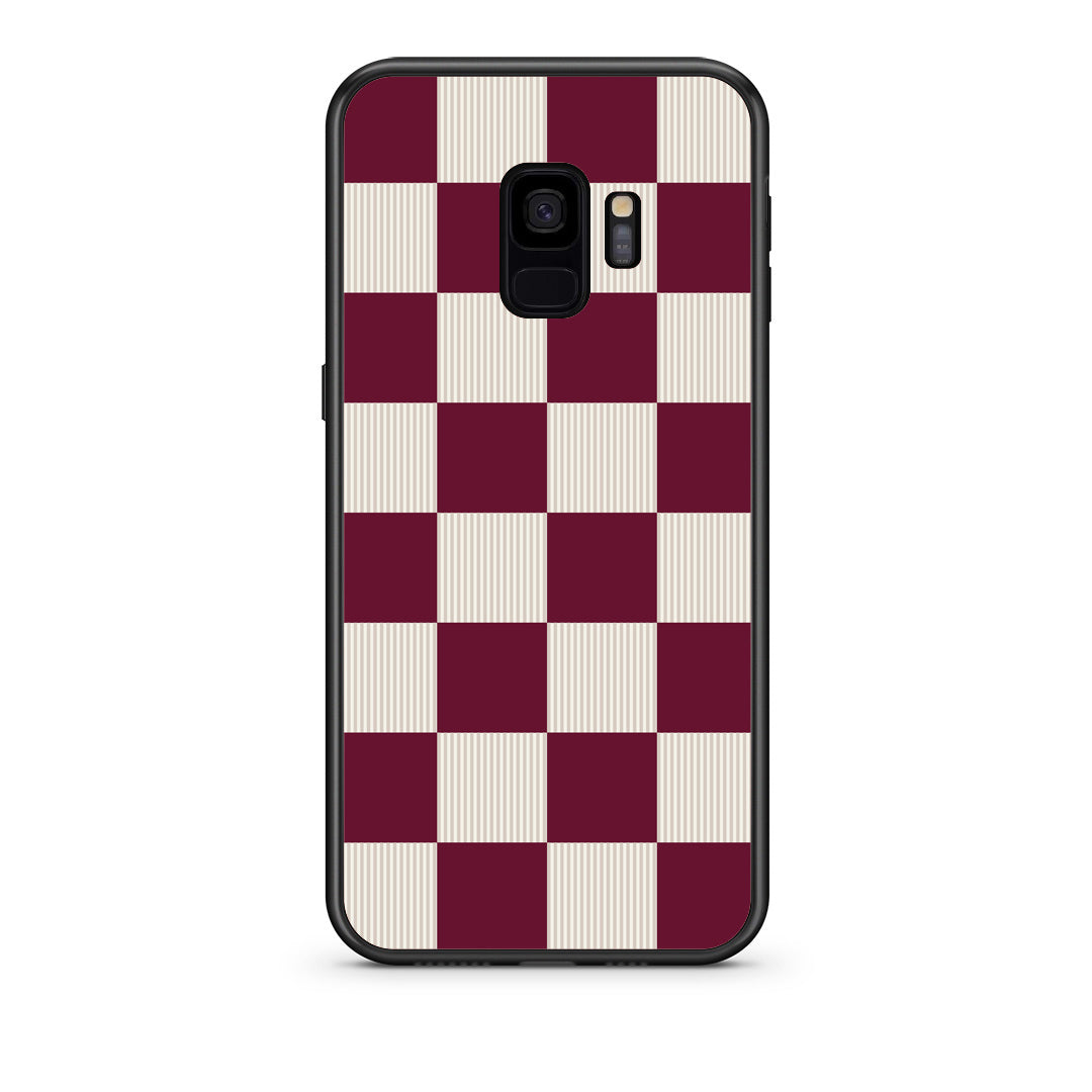 Θήκη Samsung Galaxy S9 Burgundy and Cream Striped Checks από τη Smartfits με σχέδιο στο πίσω μέρος και μαύρο περίβλημα | Samsung Galaxy S9 Burgundy and Cream Striped Checks case with colorful back and black bezels