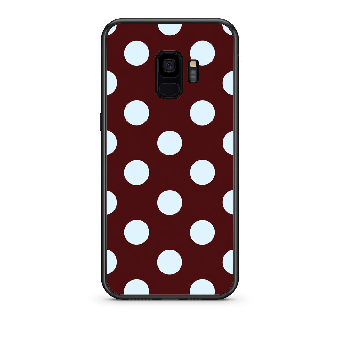 Θήκη Samsung Galaxy S9 Pale Blue Large Polka Dots on Burgundy από τη Smartfits με σχέδιο στο πίσω μέρος και μαύρο περίβλημα | Samsung Galaxy S9 Pale Blue Large Polka Dots on Burgundy case with colorful back and black bezels