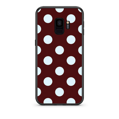 Θήκη Samsung Galaxy S9 Pale Blue Large Polka Dots on Burgundy από τη Smartfits με σχέδιο στο πίσω μέρος και μαύρο περίβλημα | Samsung Galaxy S9 Pale Blue Large Polka Dots on Burgundy case with colorful back and black bezels