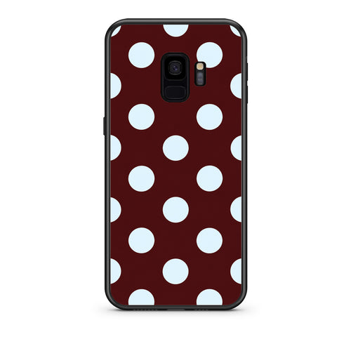 Θήκη Samsung Galaxy S9 Pale Blue Large Polka Dots on Burgundy από τη Smartfits με σχέδιο στο πίσω μέρος και μαύρο περίβλημα | Samsung Galaxy S9 Pale Blue Large Polka Dots on Burgundy case with colorful back and black bezels