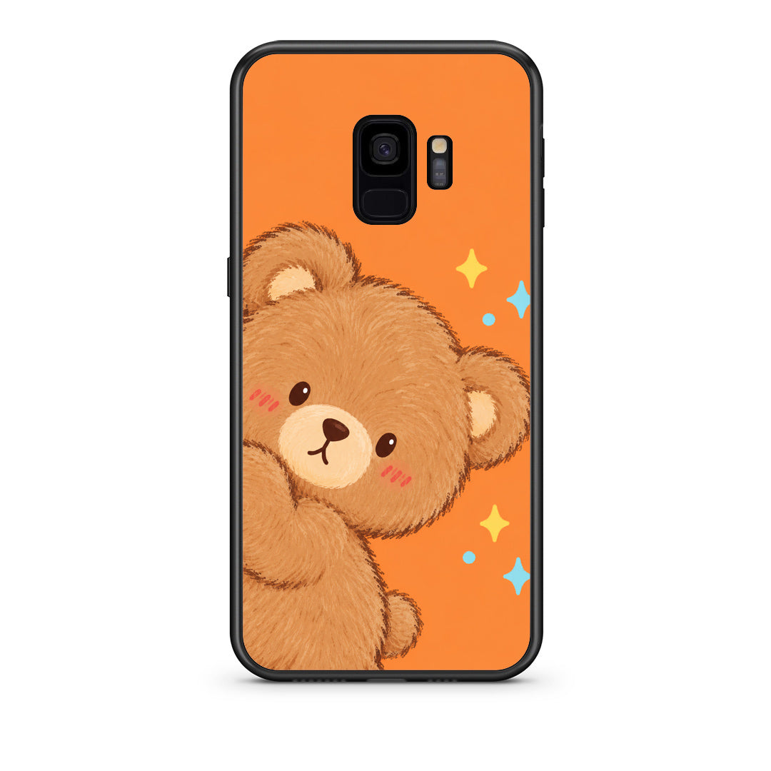 Θήκη Samsung Galaxy S9 Peekaboo Teddy on Orange από τη Smartfits με σχέδιο στο πίσω μέρος και μαύρο περίβλημα | Samsung Galaxy S9 Peekaboo Teddy on Orange case with colorful back and black bezels