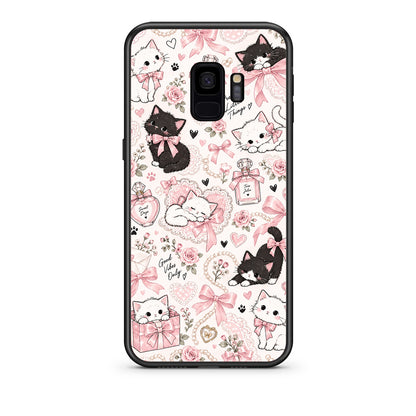 Θήκη Samsung Galaxy S9 Pink Bows and Kittens Collage από τη Smartfits με σχέδιο στο πίσω μέρος και μαύρο περίβλημα | Samsung Galaxy S9 Pink Bows and Kittens Collage case with colorful back and black bezels