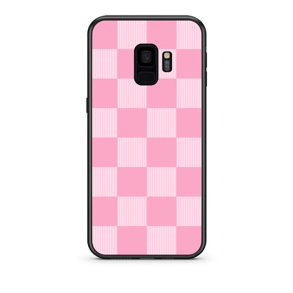 Θήκη Samsung Galaxy S9 Pink and White Striped Checks από τη Smartfits με σχέδιο στο πίσω μέρος και μαύρο περίβλημα | Samsung Galaxy S9 Pink and White Striped Checks case with colorful back and black bezels