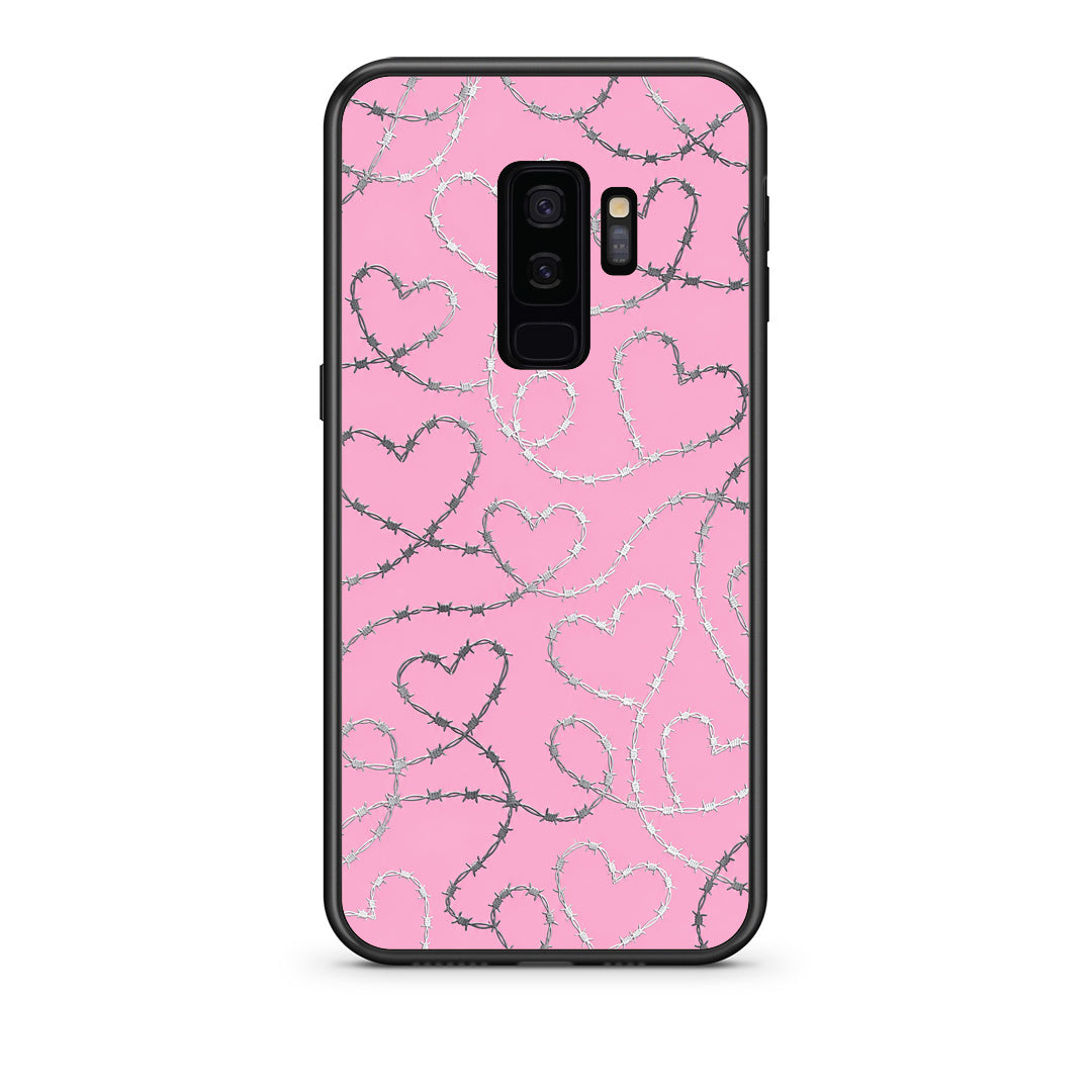 Θήκη Samsung Galaxy S9+ Barbed Wire Hearts on Pink από τη Smartfits με σχέδιο στο πίσω μέρος και μαύρο περίβλημα | Samsung Galaxy S9+ Barbed Wire Hearts on Pink case with colorful back and black bezels