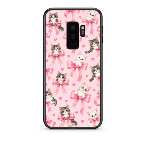 Θήκη Samsung Galaxy S9+ Kittens and Pink Bows on Pink από τη Smartfits με σχέδιο στο πίσω μέρος και μαύρο περίβλημα | Samsung Galaxy S9+ Kittens and Pink Bows on Pink case with colorful back and black bezels