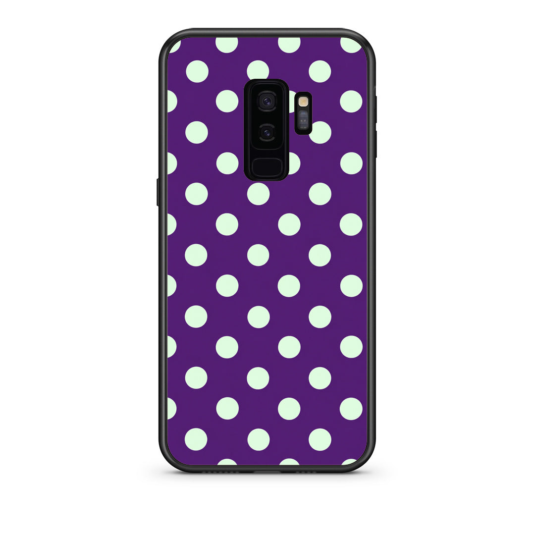 Θήκη Samsung Galaxy S9+ Mint Polka Dots on Purple από τη Smartfits με σχέδιο στο πίσω μέρος και μαύρο περίβλημα | Samsung Galaxy S9+ Mint Polka Dots on Purple case with colorful back and black bezels