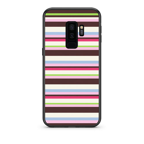 Θήκη Samsung Galaxy S9+ Multicolour Horizontal Stripes από τη Smartfits με σχέδιο στο πίσω μέρος και μαύρο περίβλημα | Samsung Galaxy S9+ Multicolour Horizontal Stripes case with colorful back and black bezels