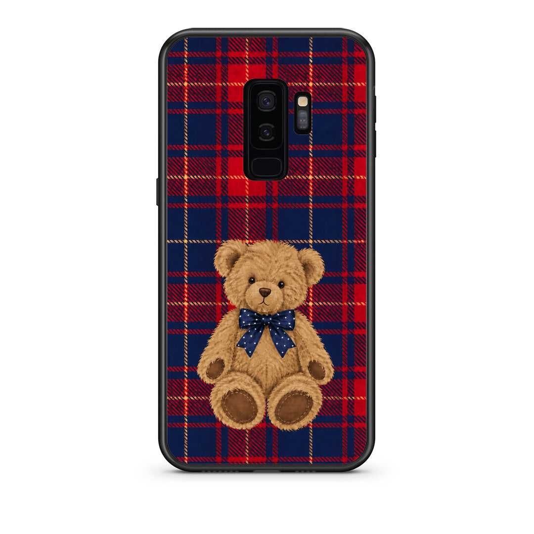 Θήκη Samsung Galaxy S9+ Teddy Bear on Red and Navy Tartan από τη Smartfits με σχέδιο στο πίσω μέρος και μαύρο περίβλημα | Samsung Galaxy S9+ Teddy Bear on Red and Navy Tartan case with colorful back and black bezels