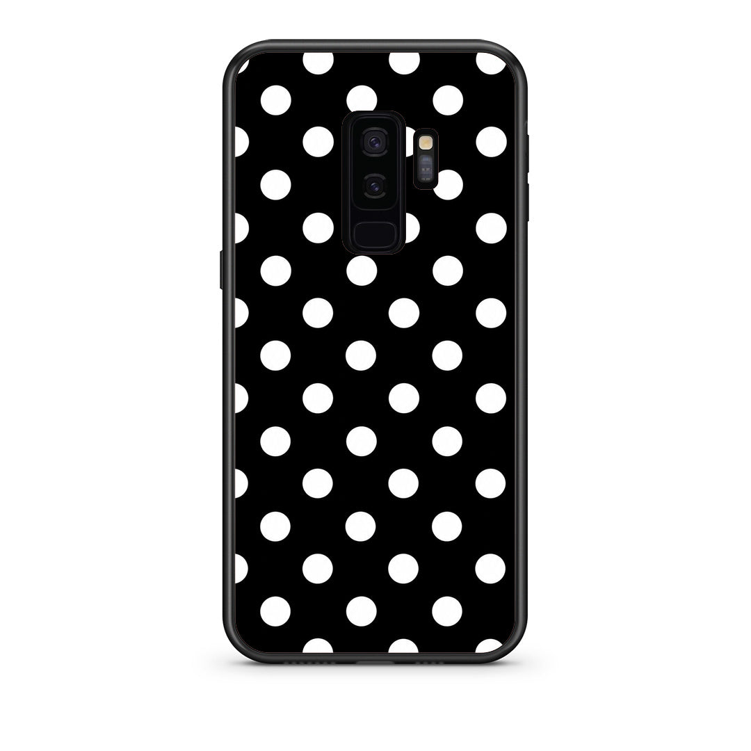 Θήκη Samsung Galaxy S9+ White Polka Dots on Black από τη Smartfits με σχέδιο στο πίσω μέρος και μαύρο περίβλημα | Samsung Galaxy S9+ White Polka Dots on Black case with colorful back and black bezels